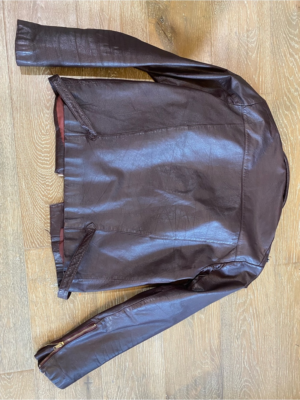 Banzai 80s Leather Motorcycle Belted Zip Up Jacket Maroon Brown Draped Waterfall - Picture 8 of 9